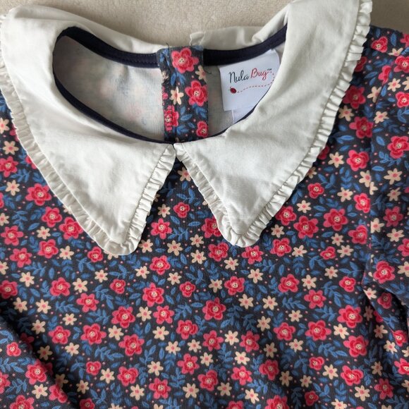 Collared long sleeve floral dress cotton - Picture 3 of 8